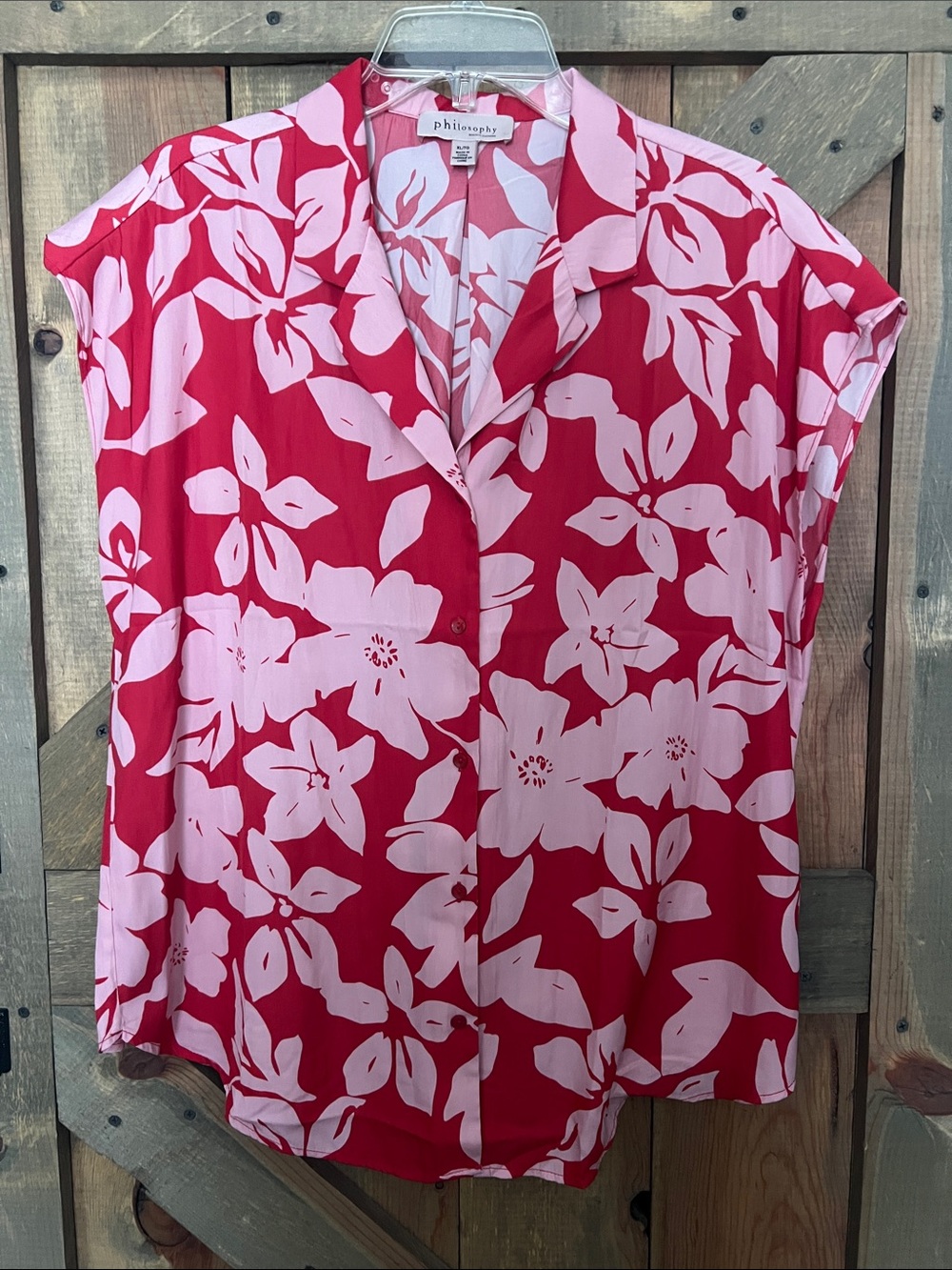 Philosophy Red and Pink Floral Button-Down Top